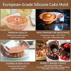 PADELE 2 Pack Silicone Cake Pan Nonstick,10 Inch, Silicone Cake Molds,Pound Cake Pan, Baking for Jello,Gelatin,Cake,Brownie and Bread (Blue+Blue)