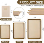 4 Pieces Bakeware Set | 3 Baking Pans & 1 Recipe Notebook Combo | Nonstick Cookie Sheets for Baking Supplies | No Rust & No Toxic Heavy Duty 3 Baking Trays 18''+15''+13'' & 1 Blank Recipe Book