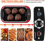 Indoor Smokeless Grill, Techwood 1500W Electric BBQ Grill with Temperature Control, Korean Grill Removable Non-Stick Grill & Griddle Plates, Tempered Glass Lid, Red