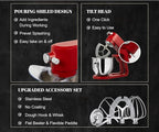 Stand Mixer Heavy Duty - All Metal Kitchen Standing Mixer 5.3 Quart with 4 Stainless Steel Attachments, DC Motor & Multifunctional Power Hub, 8-Speed & Timer, Lower Noise (Red)