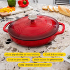 Lodge Essential Enamel Braiser - Refrigerator- & Oven-Safe up to 500° F - Heat-Retaining, Induction-Safe & PFAS-Free Enamel Cookware - 3.5 Quart, Island Spice Red