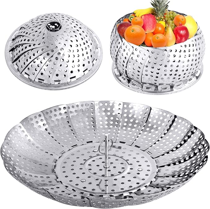 Large Veggie Vegetable Steamer Basket, Folding Steaming Basket, Collapsible Metal Stainless Steel Steamer Basket Insert, for Cooking Food, Expandable Fit Various Size Pot(7.1" to 11.8") YLYL