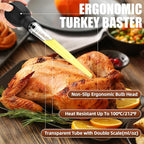 SCHVUBENR Large Turkey Baster with Cleaning Brush - Premium Baster Tool for Cooking - Easy to Use & Clean - Powerful Bulb Baster Syringe - Dishwasher Safe - Thanksgiving, Christmas Essentials - Black