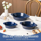 Dafuceramic Casserole Dishes for Oven Sets of 3, Ceramic Oval Baking Dish, Au Gratin Baking Pans with Handles for Roasting, Lasagna, Pie, Baking Meat & Vegetables, Blue