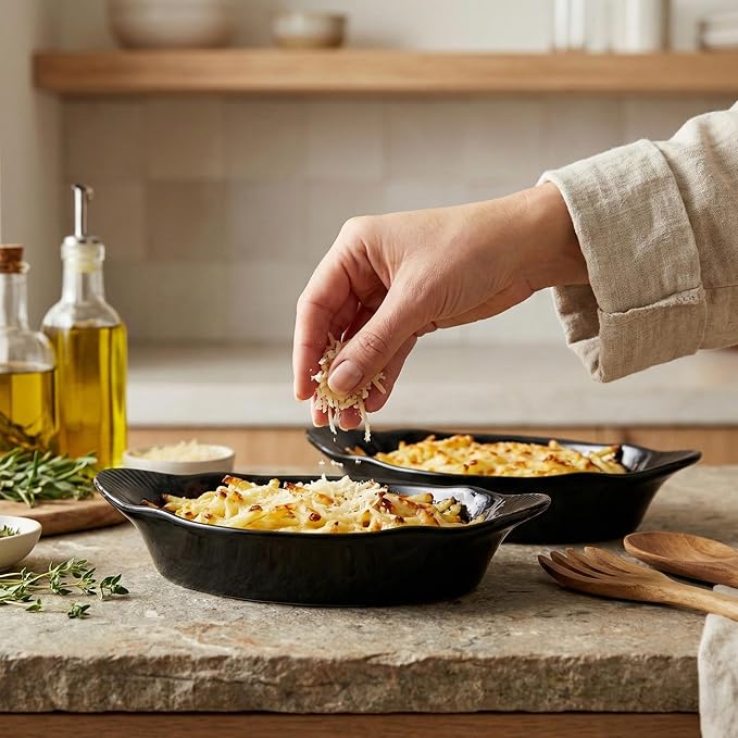Au Gratin Baking Dishes, Ceramic, Kook, for Casseroles, Lasagna & Cobblers, Individual Serving, Set of 6, Oven, Microwave & Dishwasher Safe Bakeware, oz, Charcoal
