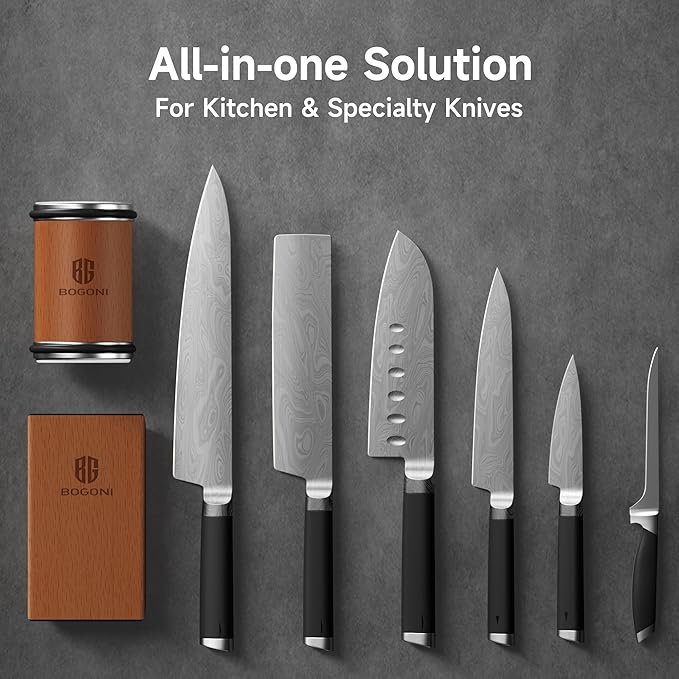 Rolling Knife Sharpener, Diamond & Ceramic Disc, 15° & 20° Magnetic Angle, Fast & Safe for Any Hardness, Sharpening Kit for Kitchen & Pocket Knives, Razor-Sharp Edge, Leather Strop, Premium Kit