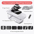 Fullstar Mandoline Slicer for Kitchen, Fruit Cutter, Cheese Grater, Cucumber Slicer, Veggie Spiralizer, Food Cutter & Kitchen Gadgets & Gifts with Safety Glove (6 in 1, Clear)