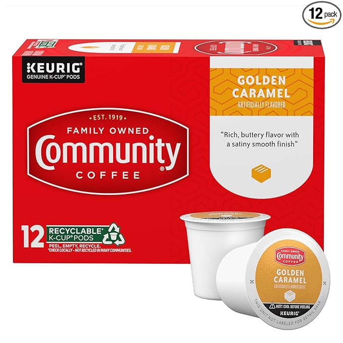 Community Coffee Caramel Cookie Butter Flavored 12 Count, Medium Roast, Keurig K-Cup Coffee Pods, 12 Count (Pack of 1)