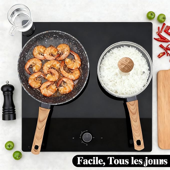 3-Piece Nonstick Cookware Set, 10.25 Inch Frying Pan & 2 Pots with Lids | PFAS & PFOA Free Non-Toxic Coating | Induction Compatible, Dishwasher Safe | Pots and Pans Set for Beginner Kitchen