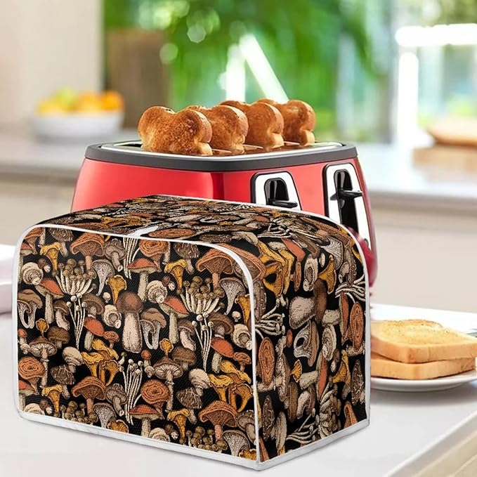 JEOCODY Mushroom Print Toaster Cover - Bread Maker Cover with Handle for Kitchen, Washable and Dust Protection