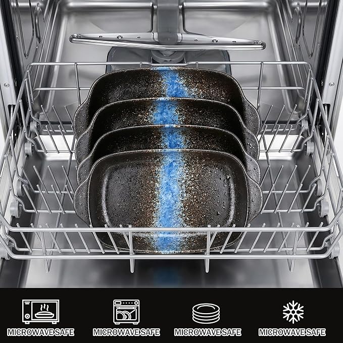 2-Pack Ceramic Au Gratin Baking Dishes with Handles, 8.7" Rectangular Small Casserole Dishes for Oven, Black Blue Glaze Mini Baking Dish Set, 16 oz Individual Serving Bakeware
