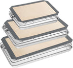 Baking Sheet Tray Cooling Rack with Silicone Mat Set, Stainless Steel Cookie Pan For Oven, Set of 9 (3 Sheets + 3 Racks Mats), Warp Resistant & Heavy Duty & Easy Clean, Grey
