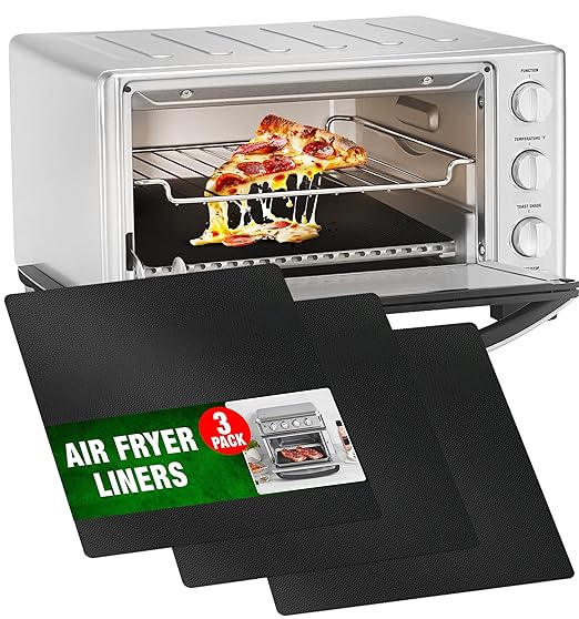 Toaster Oven Liners Reusable for Ninja Air Fryer Bottom Heat Resistant Mat 3 Pack, Compatible with Cuisinart Air Fryer Toaster Oven 12"x12" Airfryer Liner, Heavy Duty Nonstick Square Mats
