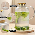 Buaic Glass Pitcher with Lid, 100 oz/ 3 Liter Classic Vertical Stripes Water Pitcher,Glass Water Carafe for Cold Brew, Coffee, Lemonade, Iced Sun Tea,Beverage, Milk, Heat Resistant