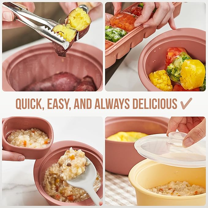 20oz Platinum Silicone Microwave Steamer Pot with Handle & Lid - Korean 100% Food-Grade Steamer Bowl, Heat-Resistant Cooker with Steam Holes, Easy Clean, Dishwasher Safe, Dry Rose
