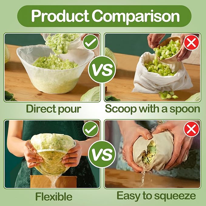 5 Pack Reusable Fine Mesh Cheesecloth Bags for Straining, 20‘’x7‘’ Bowl-Shaped Food Filter Bag, Great for Nut Milk, Juice, Soy Milk, Nylon Juicer Bags(L)