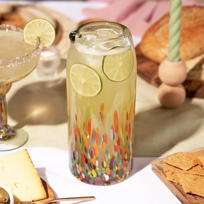 Segunda Vida Artistico Recycled Glass Carafe, Hand Blown Pitcher, Home Cocktail Bar Gifts, Colored Mexican Pitcher, 42oz Set of 1