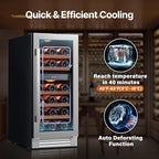 Ca'Lefort 15 Inch Wine Fridge, 28 Bottle Wine Cooler Refrigerator, 40-65°F Wine Refrigerator Glass Door, 3 LED Dual Zone Wine Fridge, Built-in or Freestanding Fridge for Home/Bar/Kitchen (3.0 cu.ft)