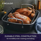 Circulon Ultra-Lasting Nonstick Roasting Pan with Rack, Roaster Pan with Easy Serve Rack, 17-Inch x 13-Inch, Black