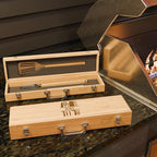 The Flame - Personalized BBQ Tool Set - 3 Utensils + Bamboo Box - BBQ Grilling Accessories - Grill Gifts for Him, Men, Dad, Husband - Smoker Accessories - Grill Utensils Set - Unique Men Birthday Gift