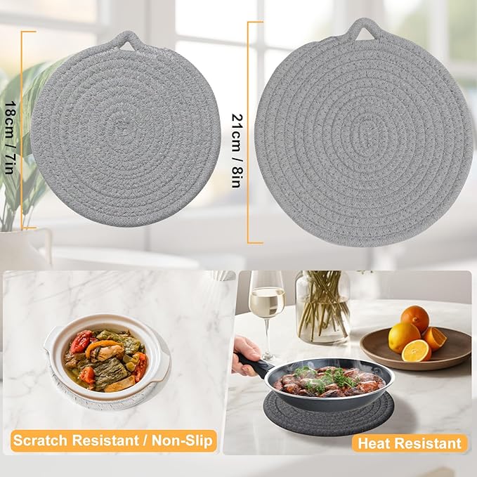 8" Trivets for Hot Dishes, 6 Pack Hot Pads for Kitchen Counter & Dining Table, Heat Resistant | Scratches | Stains Cotton Trivets for Hot Pots and Pans