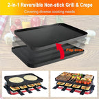 TAMARIT Classic 8 Person Raclette Grill 1500W Electric Tabletop Griddle with Reversible Plate, 8 Non-Stick Cheese Trays and Spatulas Indoor Portable Korean BBQ Barbecue Party Grill Red