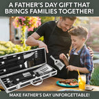 Kaluns Grilling Accessories, Dad Gifts for Fathers Day, Mothers Day Grilling Gifts, Heavy Duty Stainless Steel BBQ Tool Set for Outdoor Grill with Aluminum Case and Apron, Birthday Gifts for Men