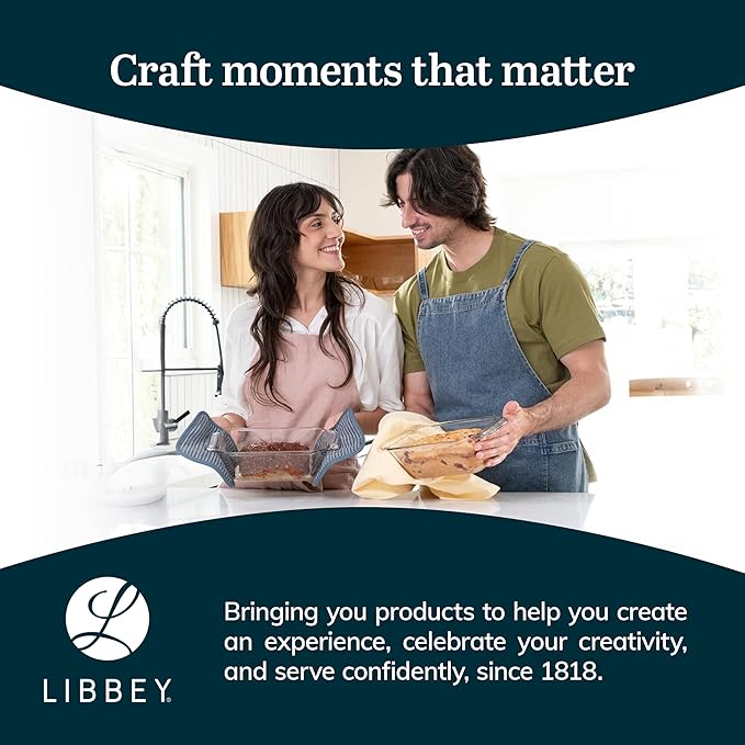 Libbey Baker’s Premium 2 Piece Glass Baking Dish Set, Stackable, Space Saving Glass Bakeware Set, Oven Baking Dish for Bread, Pound Cakes, Meatloaf