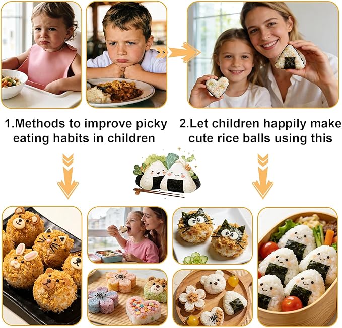 7pcs Rice Ball Mold Kit, Musubi Maker Set Shake Rice Press Roll Shaker Mould Sushi Making Kit with Scoop Kitchen Tools for Lunch Bento and Home DIY