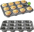 Muffin Pan for Baking, Nonstick Cupcake Tin 12 Cup, 2 Pack Cup Cake Tray, Premium Cheesecake Pans, Dishwasher Safe- Carbon Steel