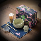 Buucup Matcha Whisk Set, Ceramic Matcha Kit Set Includes Matcha Bowl, Matcha Whisk and Holder, Bamboo Scoop, Scoop Rest, Sifter and Tea Towel - 7 Pcs Matcha Kit for Matcha Lovers (Mottled Green)