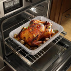 Stainless Steel Sturdy Roasting Pan with Cooling Rack – Oven, Toaster & Grill Safe, Deep Edge, Smooth Finish, Dishwasher Safe – Perfect for Turkey, Chicken, BBQ (14x10.4x2.8in)