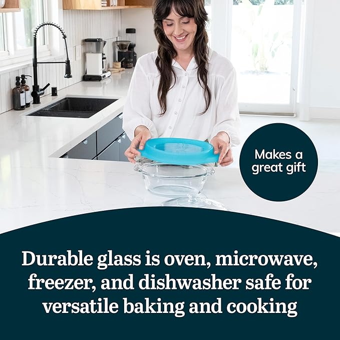 Libbey Baker’s Premium 3 Piece Glass Baking Dish Set, Stackable, Space Saving Casserole Dish with Lid Set, Baking Glassware for Casseroles, Desserts