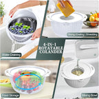 4-1 Colander with Bowl Set - Rotatable Colander for Kitchen(Patented) - Strainers and Colanders - Pasta Strainer with New Upgraded Graters for Fruit Veggie Fun Kitchen Presents - White