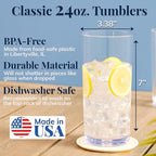 US Acrylic Classic Clear Plastic Reusable Drinking Glasses (Set of 6) 24oz Iced-Tea Cups | BPA-Free Tumblers, Made in USA | Top-Rack Dishwasher Safe