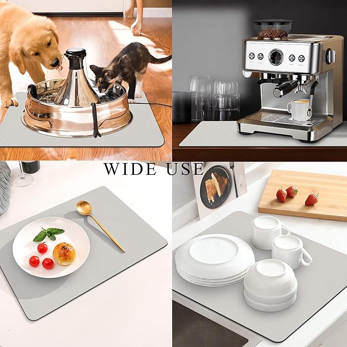 Coffee Mat for Countertops ,Coffee Bar Accessories Fit Under Coffee Maker Espresso Machine, Absorbent Hide Stain Rubber Mat for Countertop ,Dish Drying Mat for Kitchen Counter (Light Gray, 17"x31.5")