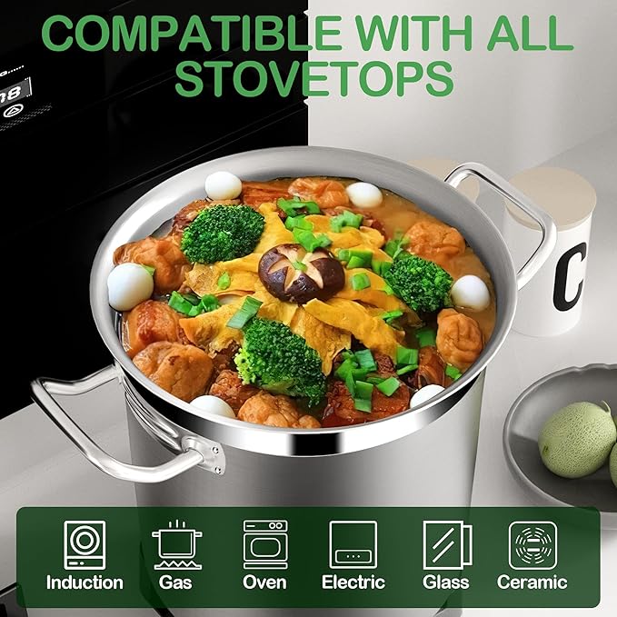 STOCKPOT Extra Large Stock Pot 75 Quart – Heavy Duty Stainless Steel Soup Pot with Lid – Commercial Grade Cooking Stockpot for Boiling, Canning or Large Family Meals