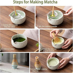 Buucup Matcha Whisk Set, Ceramic Matcha Kit Set Includes Matcha Bowl, Matcha Whisk and Holder, Bamboo Scoop, Scoop Rest, Sifter and Tea Towel - 7 Pcs Matcha Kit for Matcha Lovers (Mint)
