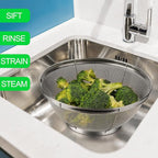 Tiawudi 5 Pack Strainers for Kitchen, 18/8 Stainless Steel Colander, Fine Mesh Strainer for Pasta, Rice and Fruit, Sieve for Strain, Drain, Rinse or Steam, Multi Size Sifter