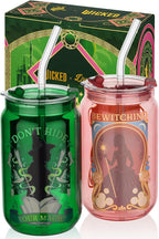 Dragon Glassware x Wicked 16 oz Drinking Glasses Set of 2 - Glass Cups with Lids and Straws - Iced Coffee Cups with Lids - Reusable Glass Tumbler with Straw and Lid - Enchanted