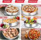P&P CHEF 8 Inch Round Cake Pan Set of 3, Stainless Steel Round Baking Layer Pans Bakeware for Layer Birthday Cake, Fit Oven/Pots/Pressure Cooker, Leakproof & Dishwasher Safe, Silver