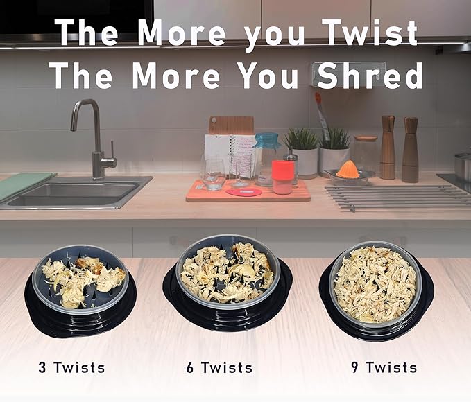 Chicken Breast Shredder Tool Twist, Manual Meat Shredder for Pork, Beef, and Salads, Ergonomic Handles with Built in Non-Slip Solution, Removable Middle Tray Improves Usability