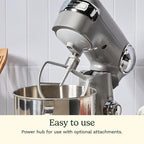 Cuisinart Stand Mixer, 12 Speeds, 5.5-Quart Mixing Bowl, Chef's Whisk, Flat Mixing Paddle, Dough Hook, and Splash Guard with Pour Spout, Silver Lining, SM-50BCNAS, Silver Lining