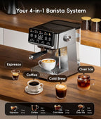 ecozy 4-in-1 Espresso Machine and Coffee Maker Combo with Milk Frother, All in One with Cold Brew & Over Ice, Interactive Touch Screen, Brezzano Elite Series for Cappuccinos, Lattes, Americanos