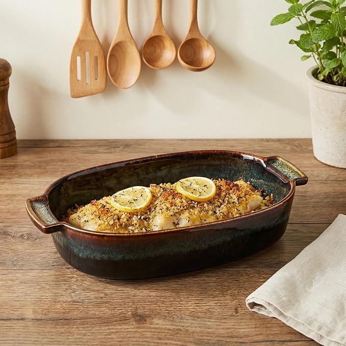 Ceramic Oval Casserole Baking Dish, 1.8 Quarts Baking Dish for Oven, Lasagna Pans, Oven Safe Durable Bakeware for Kitchen Home Decor, Banquet and Dinner, 1 pieces 11 x 7 Inch