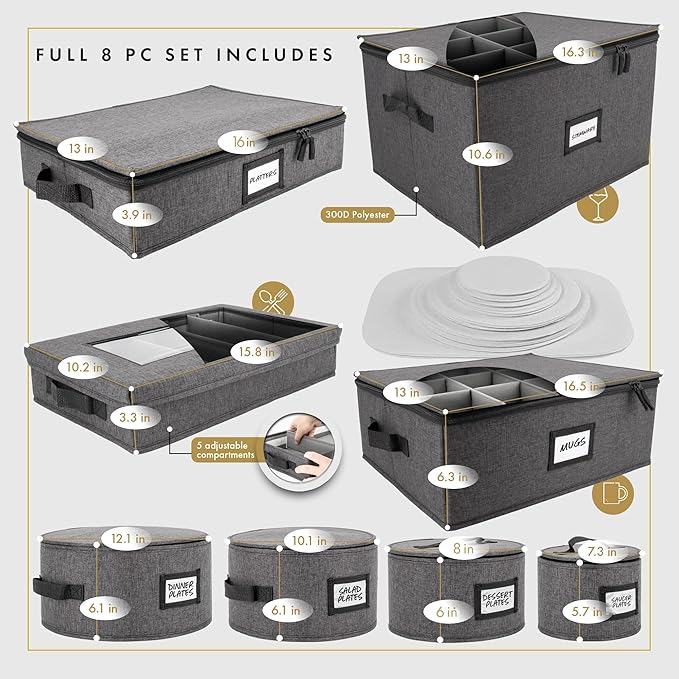 HOMELUX THEORY Mug Storage Box with Dividers Hard Shell China Storage Containers, Heavy Duty Coffee Cup Storage Box and Moving Boxes for Glassware Storage with Lid, Thick Surface, and Sturdy Handle