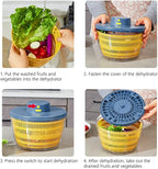 Vegetables Washer Dryer,4L Large Capacity Fruit Vegetable Strainer Spinner,USB Electric Salad Lettuce Spinner,Automatic Compact Salad Cleaner and Dryer for Home Kitchen(Blue)