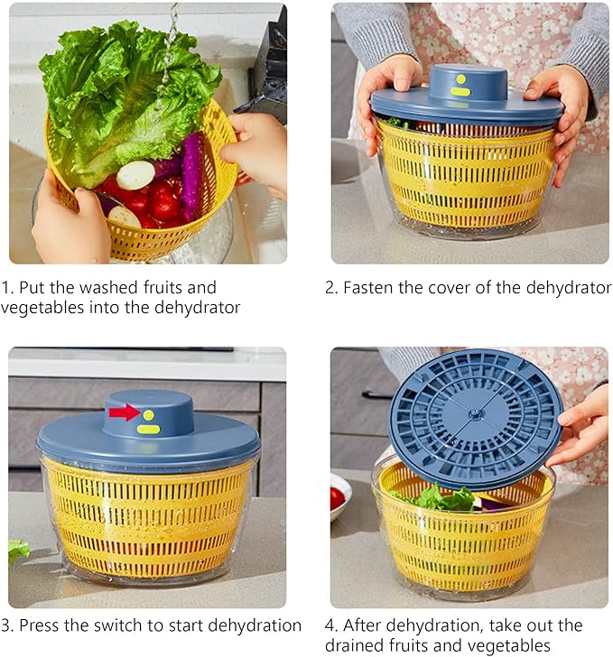 Electric Salad Spinner, 4L Lettuce Spinner Large Capacity USB Chargeble Fruit Vegetable Washer Dryer for Home Kitchen (Blue)