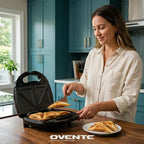 OVENTE Electric Sandwich, Panini and Waffle Maker Set with 3 Removable Non-Stick Plates, 750 Watts, Perfect for Grilled Cheese, Tuna Melts, Burgers, Steaks and Snacks, Black GPI202B
