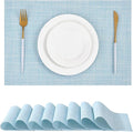 Leetaltree Soft Sky Blue Woven Placemats Set of 8 - Heat Resistant Non-Slip Place mats for Dining Table, Washable Durable PVC Vinyl Woven Table Mats(Sky Blue, 8)